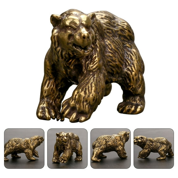 BESTYASH 1Pc Brass Antique Bear Tea Pet Golden Desktop Ornament with Vivid Concise Detailing