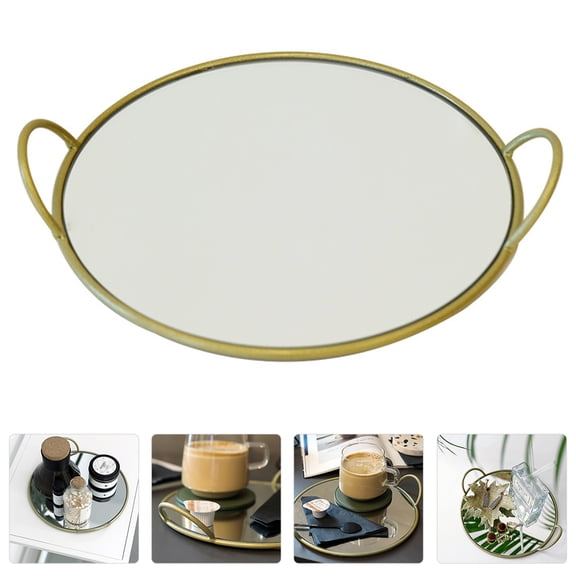 BESTYASH 1Pc Round Serving Tray with Handle Golden Metal Storage Tray for Home Tableware
