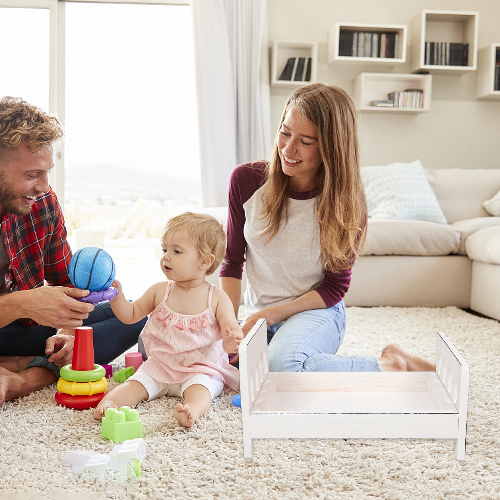 WORGEOUS 1Set Newborn Bed Prop White Wooden Rectangular Shape Soft ...