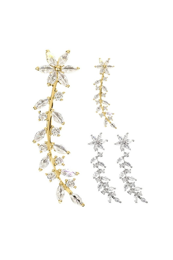 2 Pairs Crawler Earrings Sparkling Flower Ear Crawler Earrings Women Earrings Rhinestone Bridal Jewelry for Wedding and Holiday