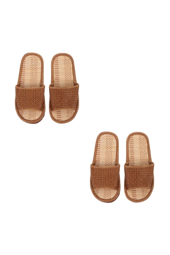 2 Pairs Rattan Home Use Slippers Summer Sandals Bamboo Woven Slippers Apricot