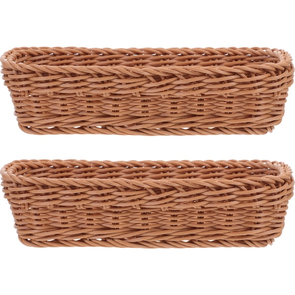 WORGEOUS 2 Pcs Coffee Condiment Organizer Rattan Cutlery Basket 26.00X12.00X6.00CM