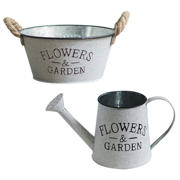 WORGEOUS  2 Pcs Flower Stand Pot Hanging Basket Wrought Iron Vase