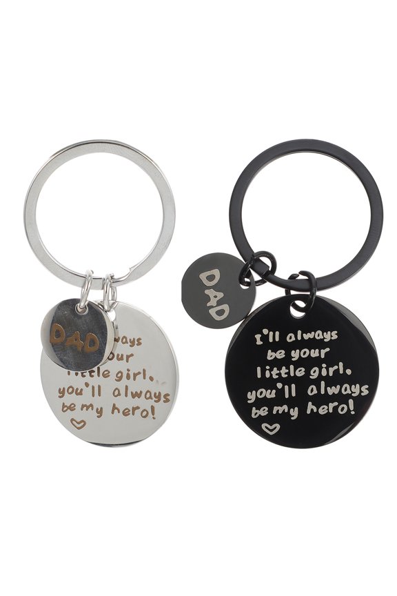 Round Keychain Black Fathers Dad 2Pcs 2.36X1.57X0.20in