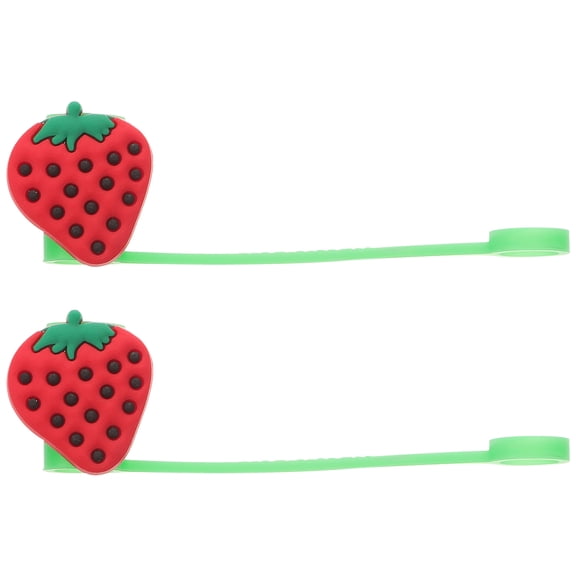 GETAJGHSD 2Pcs Green Strawberry Shape Straw Tips Cover Reusable Straw Caps for Party and Picnic Decor