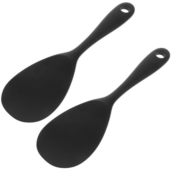 WORGEOUS 2 Pcs Rice Spatula Spoon Silicone Rice Spoon 22.50X7.00X1.50CM Black