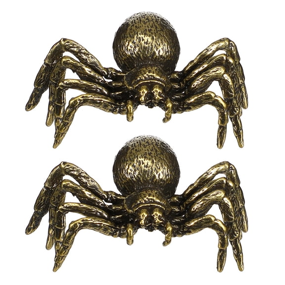 Mobutofu 2Pcs Golden Brass Spider Statue Creative Desktop Ornament for Home Office Display