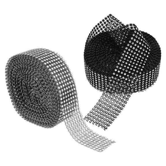 WORGEOUS 2 Rolls Sparkling Rhinestone Ribbon Mesh 8 Rows Faux Self Adhesive Bling Ribbon for Wedding Cake and Fabric Crafting Birthday Homecoming Decorations 9mx4cm