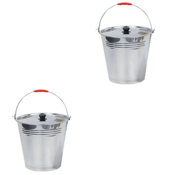 WORGEOUS 2 Sets of Metal Bucket Rustic Bin with Carry Handle and Lid Drinks Pails Cooler Container for Beer Beverage Parties Backyard Barbecues Picnics Camping Bar 7L
