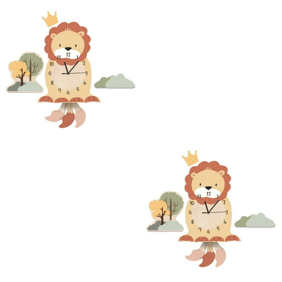 WORGEOUS 2-Pack Cartoon Lion Wall Clocks, PVC Hanging Clocks with Adorable Lion Design for Home or Office