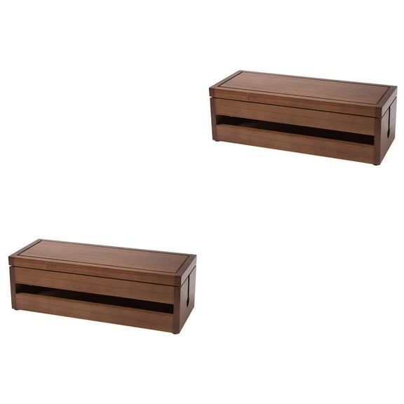 WORGEOUS 2 pcs Data Cable Storage Box Wood Case Power Plug Box