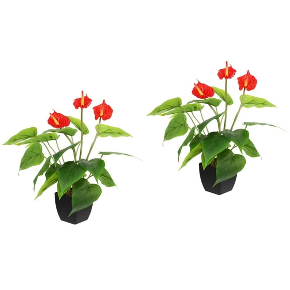WORGEOUS Set of 2 Artificial Anthurium Potted Plants, Decorative Faux Bonsai for Home, Office, Desktop, Shelf, Table Decor