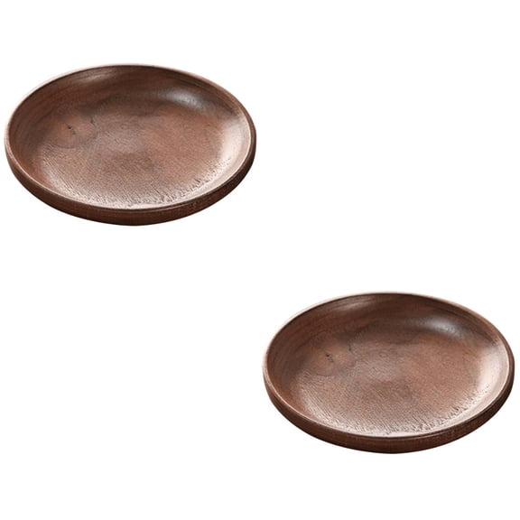 WORGEOUS 2 pcs  Japanese-style Round Black Walnut Wood Dinner Serving Plate Desserts Dish Dinnerware Tray Eco-friendly Tableware (11x11x2cm)