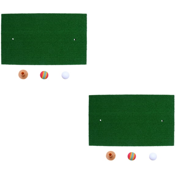WORGEOUS 2 pcs Mini Practice Mat Indoor Realistic Turf Swing Mat Training Aids for Driving Hitting Chipping Putting (Style A)