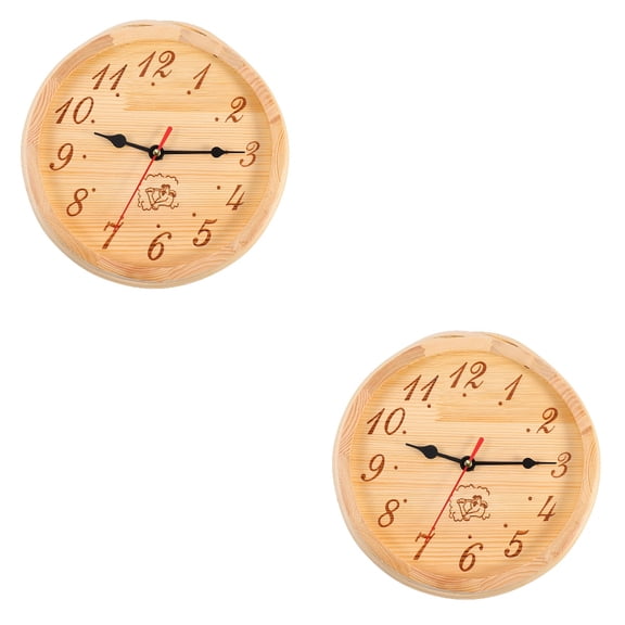 WORGEOUS 2-Pack Simple Wooden Sauna Clock Set, Decorative Wall Clocks for Sauna Room, , Bathroom, Home Decor