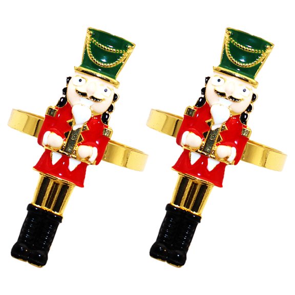BESTYASH 2Pcs Elegant Nutcracker Napkin Rings Alloy Christmas Buckle for Wedding Dinner Party Table