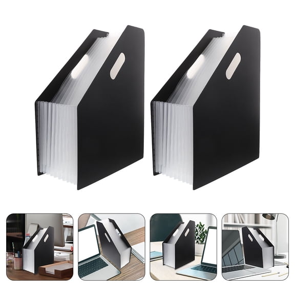 BESTYASH 2Pcs Expandable Accordion Folder Organizer Black Plastic for Receipt and Bill Storage