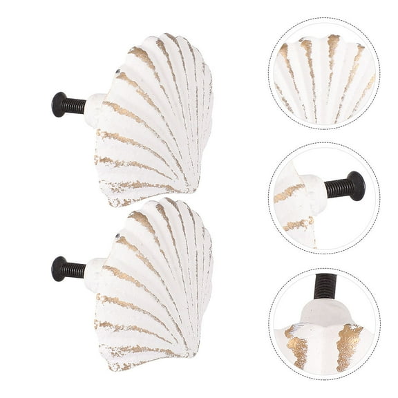 BESTYASH 2Pcs White Seashell Drawer Pull for Cupboard Beach Style Wardrobe and Kitchen Door Handles