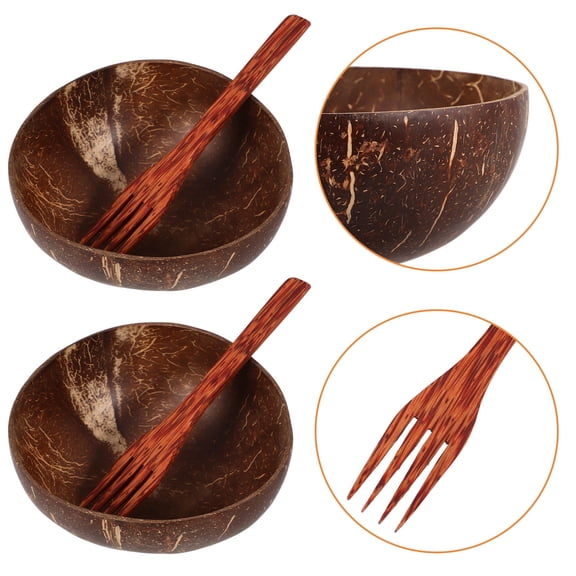 WORGEOUS Bowls For Kitchen Salad Bowl Coconut Shell Brown 2 Sets