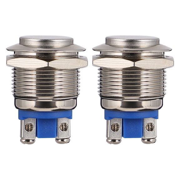 WORGEOUS 2pcs 19mm High Waterproof Momentary Stainless Steel Metal Push Button (Silver)