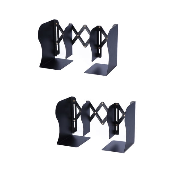 WORGEOUS 2pcs Adjustable Metal Bookend Heavy Duty and Decorative Modern Design with Non-Skid Base (Black)