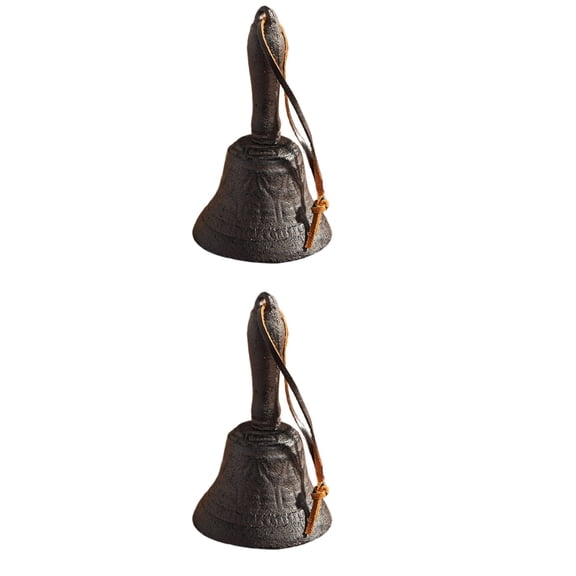 WORGEOUS 2pcs Cast Iron Hand Bells Retro Countryside Hand Bells Iron Bells Creative Hanging Bells (Rusted Color)