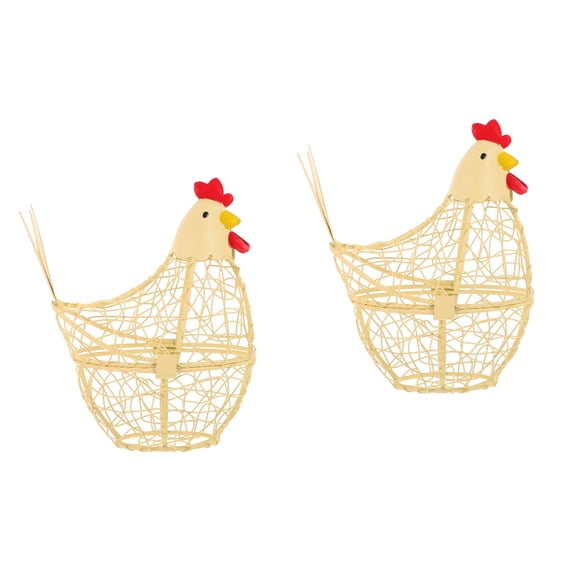 ADDHAT Chicken Egg Basket, Yellow Iron, Hen Shaped, Kitchen Use, 2Pcs