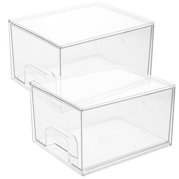 WORGEOUS 2pcs Stackable Cosmetic Storage Boxes Multifunctional Organizer Drawer Style Makeup Case for Home and Travel