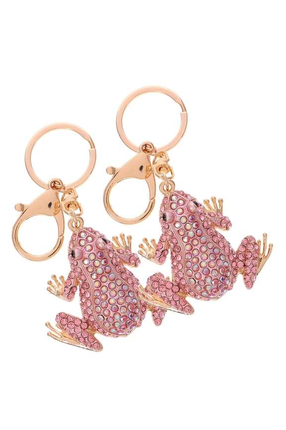 2pcs Cute Frog Keychain with Sparkly Rhinestones Alloy Animal Bag Pendant Keyring Fashionable Handbag Charms Decorative Keychain for Purse Backpack Wallet Car Hanging Ornament