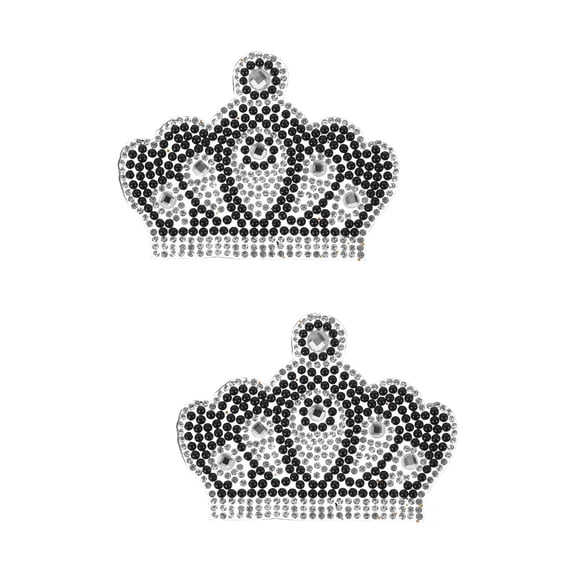 FUEENIRVA Iron on Rhinestone Patch Black Resin Crown Decor for DIY Use 2Pcs