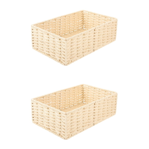 FUEENIRVA Beige Paper Rope Storage Basket Hand-Woven for Makeup and Storage 2Pcs