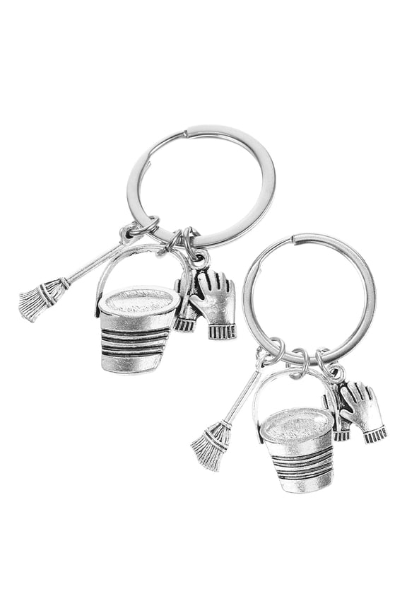 2pcs Housekeeper Keychains Bucket Broom Keychains Cleaning Staff Backpack Pendant Key Rings For Handbags Decor Housekeeper Retirement Presents