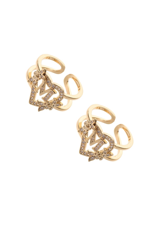 2pcs Initial Letter Rings Adjustable Gold Statement Ring Flower Letter Rings Stackable Open Ring For Women Birthday Valentines Day