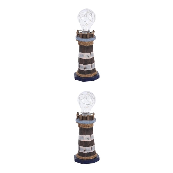 WORGEOUS 2pcs Led Lighthouse Desktop Light Retro Mediterranean For Nautical Themed Rooms And Coastal Decor