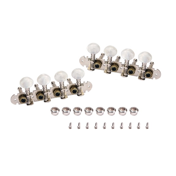 WORGEOUS 2pcs Mandolin Guitar Machine Heads Tuning Peg 4L and 4R Mica Color Round Button Tuner GC602 (Silver)