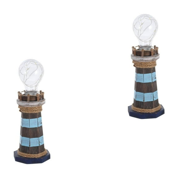 WORGEOUS 2pcs Mediterranean Led Lighthouse Desktop Light For Nautical Themed Rooms And Coastal Decorations