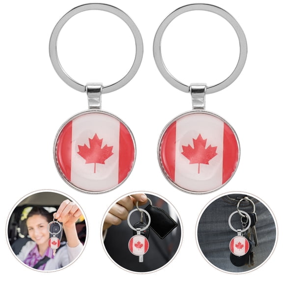 GETAJGHSD 2Pcs Canada Flag Keyring Pendant Metal Alloy Decorative Backpack Accessory