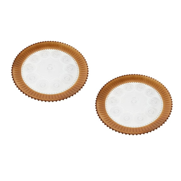 WORGEOUS 2pcs Reusable Plastic Fruit Tray with Gold Trim Round Snacks Platter Vintage Desserts Serving Dish for Birthday Party Reception Home Gatherings