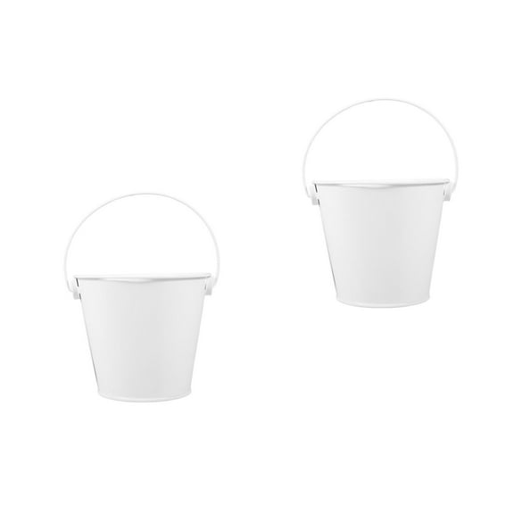WORGEOUS 2pcs Small Metal Buckets With Handle White Tin Pails For Classroom Party And Decorative Use Grease Catcher For Grill Oil Collection Buckets