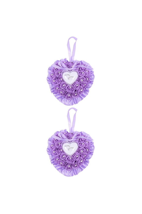 2pcs Wedding Heart Rose Flower Ring Box Ring Storage Case Ring Pillow for Wedding