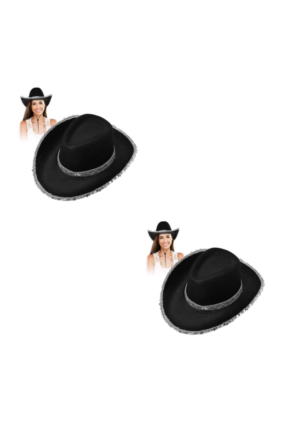 WORGEOUS 2pcs Western Hat Western Themed Party Hat Cowgirl Hat Sparkling Costume Hat Dressy Hat Prom Hat Outdoor Hat Cow Boy Party Headwear