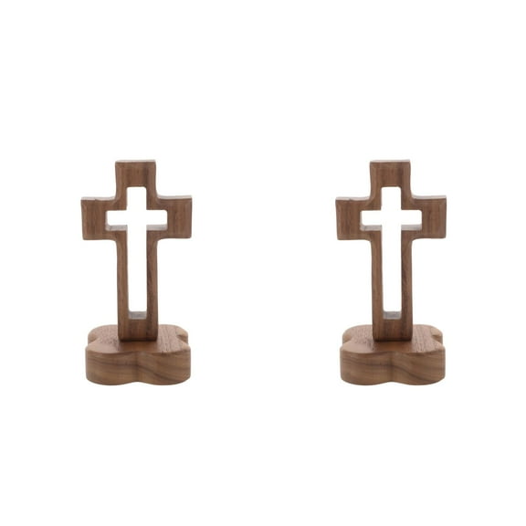 WORGEOUS 2pcs Wood Standing Cross Wooden Cross Decor Religious Table Alter Standing Table Cross Altar Cross With Stand Wooden Table Cross Standing Christian Cross Sratue