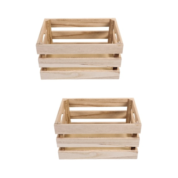 FUEENIRVA Set of 2 Large Khaki Wood Crate Boxes - Household Storage Organizers with Spacious Capacity for Home
