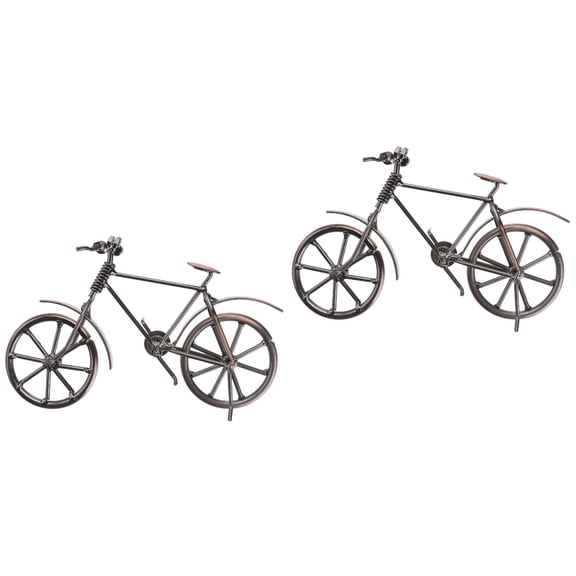 WORGEOUS 2pcs Wrought Iron Bike Statues Retro Bike Sculpture Desktop Adornment Supplies
