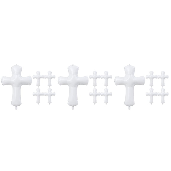WORGEOUS 3-Pack Baby Christening Foil Balloons Cross Design Holy Aluminum White Balloons for Child