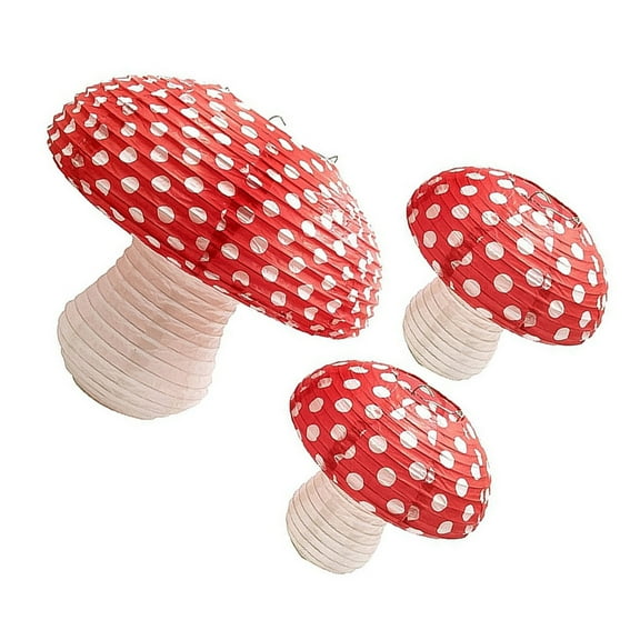WORGEOUS  3 Pcs Nursery Garden Lantern Mushroom Table Lamp Lamps Stuff Child Red