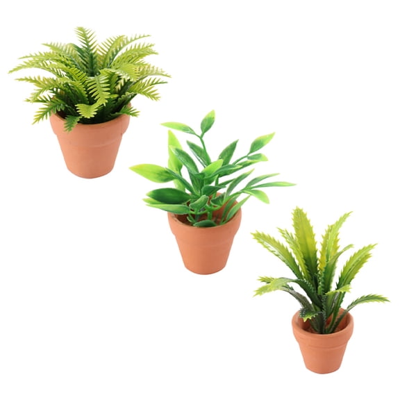 Mobutofu Miniature Potted Plant Models Green Bonsai Shape Adornments 3Pcs 3.3X2.6X2.6In