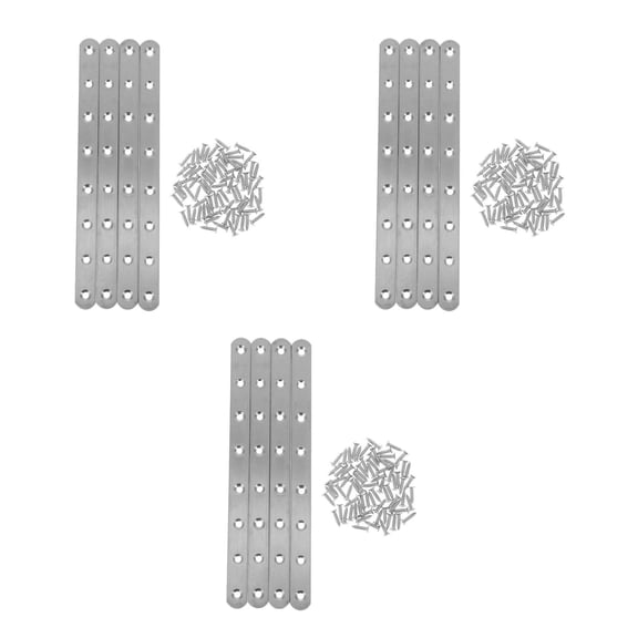 WORGEOUS 3 Sets Flat Straight Bracket Connector 12 Inch Stainless Steel Repair Plate With Screws For Repair And Fixing Truss Gusset Plates