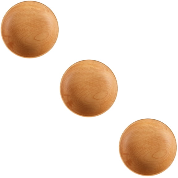 WORGEOUS 3 pcs Elm Salad Bowl Wooden Japanese Style Flat Soup Bowl Home Hotel Wooden Bowl