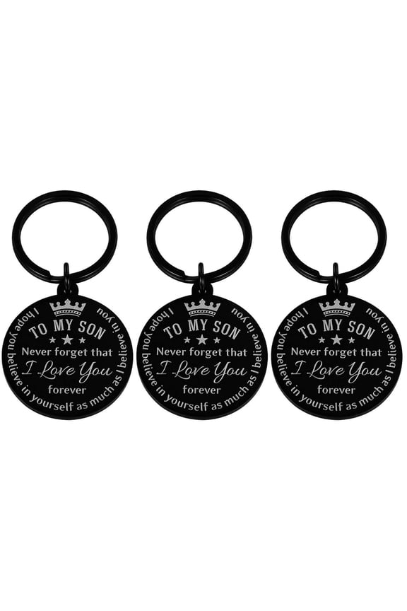 3-Piece Motivational Words Pendant Keychain Set for Boys, Black Souvenir Jewelry Accessories